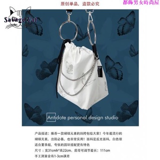 ins Korean Style Trendy Cool Reflective Butterfly Bag Messenger Chain All-Match Niche Lace-Up Fashionable Female Bucket (6)