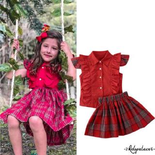 ➤♕❀❤Toddler Baby Girl Christmas Clothes Ruffle Tops T-Shirt+Skirt Dress Outfits
