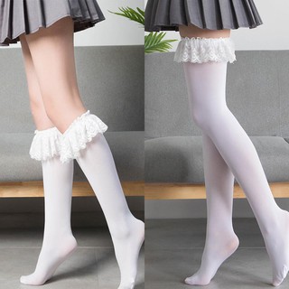JK Woman Socks Lace Cute Black White Velvet Lolita Long Socks Sexy Knee High Socks Kawaii Cosplay