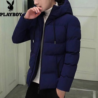 ▫Playboy VIP cotton-padded jacket men s jacket winter new thick hooded cotton-padded jacket Korean v