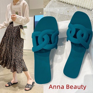 Anna Beauty Summer New Slippers Female H Flat Bottom Wear Fashionable Wild Ins Tide Beach Flip Flops