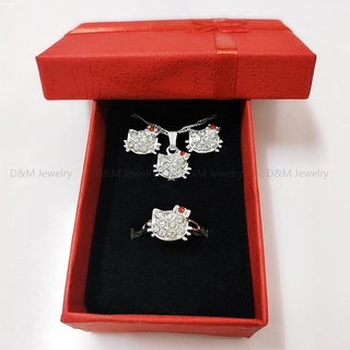 New products┅925 silver 3in1 kitty set for women (adjustable ring) Necklace earrings Jewelry Set
