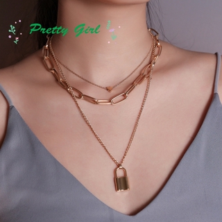 Fashion Charm Unique Multilayer Lover Lock Pendant Necklace Necklace Punk Padlock Heart Chain Necklace Couple Jewelry Gift