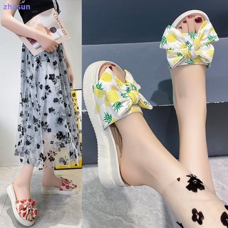 Sandals and slippers women s outer wear net red fashion 2021 new summer thick bottom increase beach bow slippers ins