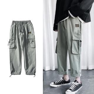 Men's Fashion Handsome Cargo Pants Summer Thin Section Loose Straight Casual Pants Trend Wild Wide Leg Pants Drawstring Waist Pants Pants for Men