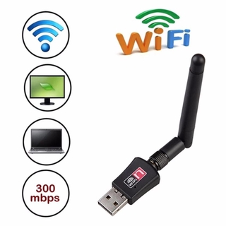 300Mbps Mini USB 2.0 Wireless WiFi Receiver with Antenna (Black)