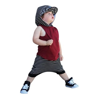 Kids Boys Cute Hooded Vest Tops+Short Pants Clothing Set (1)