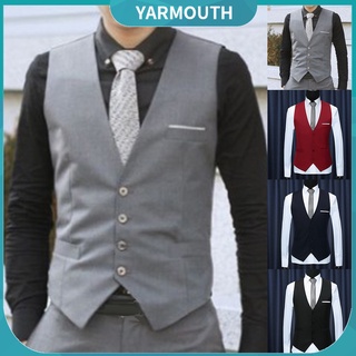 Yar_Fashion Office Men Solid Color V Neck Sleeveless Button Waistcoat Slim Fit Vest