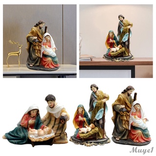 [{COD}] Holy Family Nativity Figurines Resin Jesus Christ Statues for Christmas Indoor - Bron Scene Decorations - Christmas Eve Holiday Decor