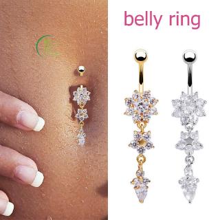 ✅COD Navel Belly Button Rings Crystal Flower Dangle Bar Barbell Body Piercing Jewelry Gifts @PH