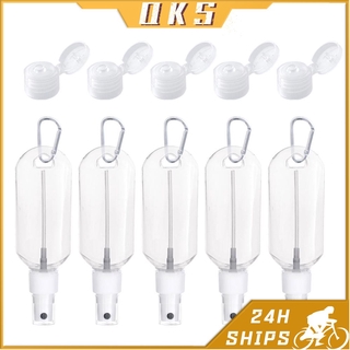 [QKS] 5/10 PCS 50ml Outdoor Portable Alcohol Spray Bottle Keychain Hand Sanitizer Empty Bottle with Hook