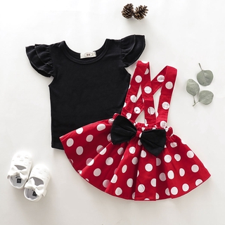 2Pcs Baby Girl Clothes Set Toddler Baby Dress Tshirt Top and Polka dot Suspender Skirt Clothing Set for Kids (2)