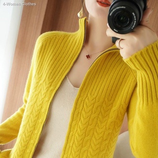 ♂✁♕Sweater knit sweater women 2021 new knitted cardigan women zipper stand high neck jacket women lo (4)