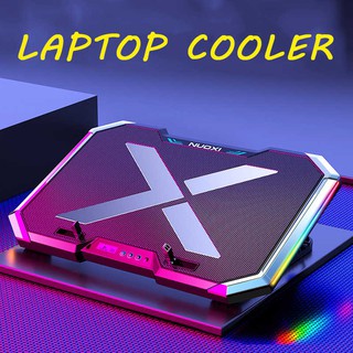 Q8 6Fan Led Screen Two USB Port RGB Lighting Laptop Cooling Pad Notebook Stand for Laptop 12-18 inch