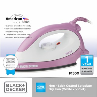 【Fast shipping】 BLACK+DECKER™ 1300W Non-Stick Dry Iron for Clothes (White/Violet)