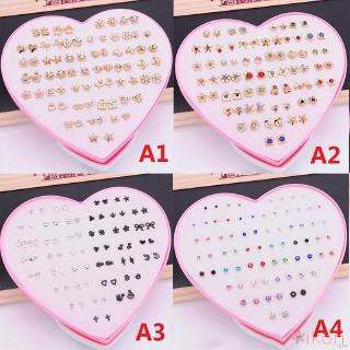 36 Pairs Women Heart Boxed Earrings Mini Stud Earrings Jewelry Set Earing Crystal Rhinestone Earrings Set (1)