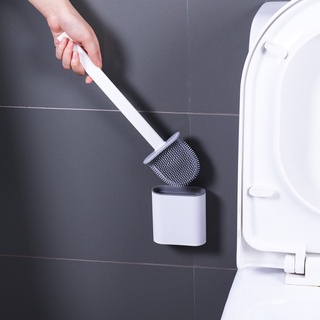 Toilet Brush and Holder Set Silicone Bathroom Cleaning Brush Soft Brush Bristles Long Handle RANDOM
