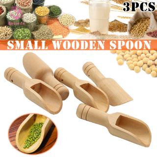3 Pcs Wooden Small Scoop Salt Sugar Coffee Spoon Mini Kitchen Cooking Tool