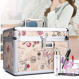 Aluminum Alloy Cosmetic Case Portable With Lock Mirror Double Layer