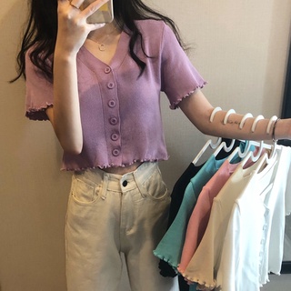 Summer Short Sleeve Purple Cardigan Crop Top For Women