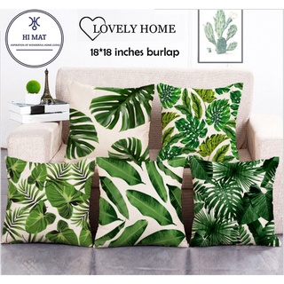 HI HOME Green Tropical Leaf Throw Pillow Case Burlap Throw Pillow Cover 18x18 inch brand
