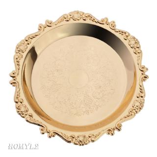 Gold Round Fruit Dish Pastry Plate Metal Platter Dinnerware Serving Dishes