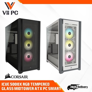 【Spot quick delivery】Corsair iCUE 5000X RGB Tempered Glass Mid-Tower ATX PC Smart Case — White / Bl