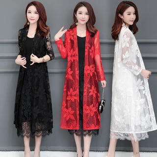 COD❦Women s 2021 new trendy lace hollow shawl jacket women s mid-length long-sleeved ultra-thin cool
