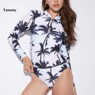 [YO] HazeShop Rashguard Swimwear ~ Palm Tree Print One Piece Swimsuit Bikini Summer Trending OOTD (8)