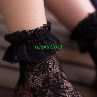 uppertiout Women Girls Retro Floral Lace Sheer Ankle Socks With Ruffle Princess Stockings