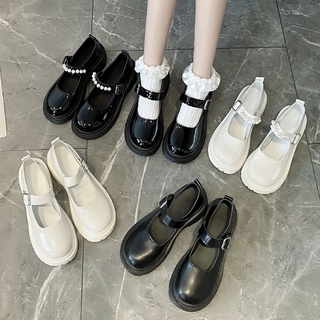 Small leather shoes--Japanese jk white pearl Mary Jane small leather shoes female thin section retro thick bottom 2021 summer new soft leather