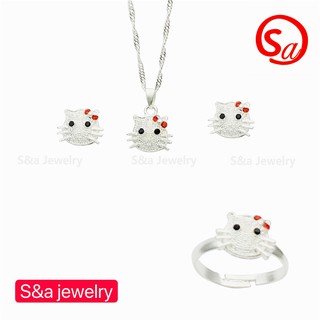 925 Silver 3in1 Pendant Necklace Stud Earrings Adjustable Ring set for women set-70