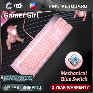 Onikuma Pink Gaming Keyboard with 104 Keys Mechanical Keyboard Switch for Laptop and Computer