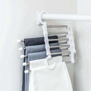 happydivi 5-in-1 Portable Pants Hanger Multi-function Stainless Steel White