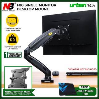 NB North Bayou F80 Monitor Full Motion Desktop Mount for 17-30" LCD Monitors w/ Laptop Bracket