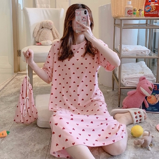High quality Summer fresh and sweet nightgown comfortable Loose short-sleeved plus-size dress (4)