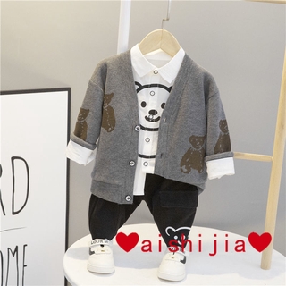 readystock ❤ aishijia ❤【73--120】 Children's Clothing Boys' Spring and Autumn Suit New Kids' Sweater Vest Korean-Style Three-Piece Baby Fashion Clothes Korean-Style Casual Stylish and Handsome Sweater with Long Sleeves Suits (6)