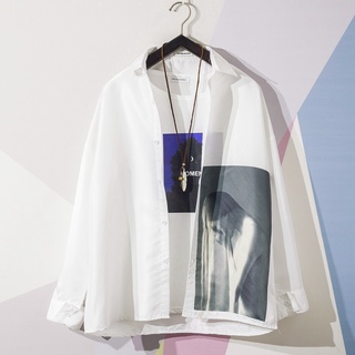 ✗№COD trend fashion simple long sleeve white loose casual versatile shirt man