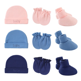 3pcs/Set Infant Cotton Safety Accessory Glove+ Cap +Foot Cover Baby Boys Girls Mittens Newborn Safety Gloves Hats Pure Color