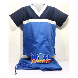 SCRUB SUIT HIGH QUALITY Medical Doctor Nurse Uniform Set Unisex SS03 INTAL GARMENTS Sky Blue Navy (1)