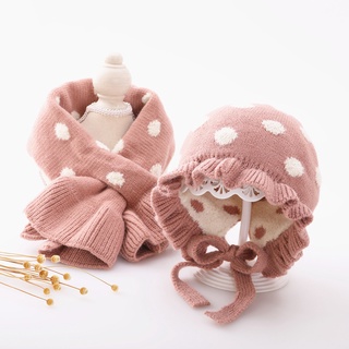 Autumn Winter Baby Girls Hat Scarf Set Princess Cute Knitted Ear Protection Hat