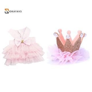 Wedding Dog Dress for Dog Clothes Princess Luxury Skirt L Pink with Crown Pet Dog Clip Hair Clip Golden