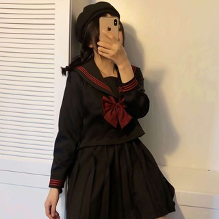 Wen*jk uniform orthodox basic model red three middle suit black bad girl sailor suit Japanese student long-sleeved