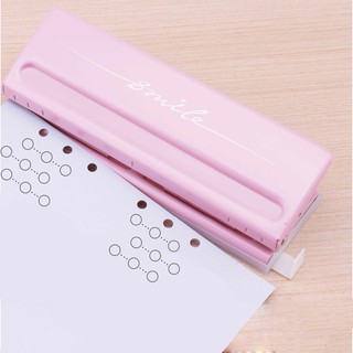 【Reliable quality】Metal 6 Hole Punch Pink Craft Punch Paper Cutter Adjustable DIY A4 A5 A6 Loose-Lea (2)