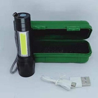 Waterproof USB Rechargeable XPE+COB LED Flashlight Zoomable