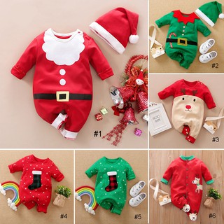 Christmas baby clothes Jumpsuit +hat set boys girls kids red santa costume