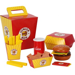 Wooden Fast Food Set Burger Soda Fries Cutting Pretend Play