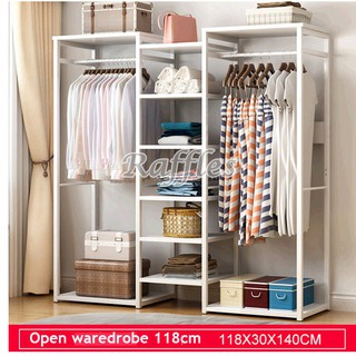 #050308-ND Open waredrobe 118cm (white) 118*30*140cm with 6 shelves and 2 hanger bars (no drawer) (1)