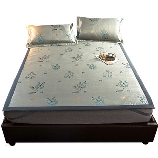 ✌Ice silk mat three-piece 1.8m bed summer rattan mat foldable air-conditioning soft mat household do