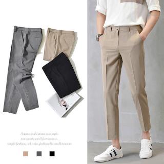 【M-3XL】Men's High Quality Exclusive Edition of Nine-point Trousers Made to Order Solid Color Mens Wear Trousers Skinny Casual Suit Pants Men's Korean Style Ankle Length Pants